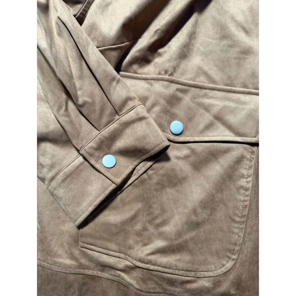 Faux Suede Bomber Jacket Womens Tan Camel Zip Up Utility - Picture 3 of 6